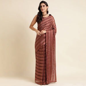 Brown Georgette Ready To Wear Saree With Blouse Piece