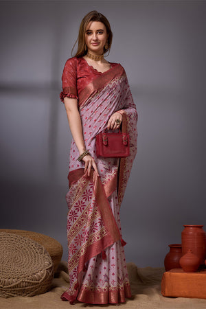 Pink Cotton Silk Saree With Blouse Piece