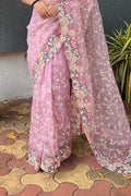 Lavender Organza Saree with Blue Blouse Piece