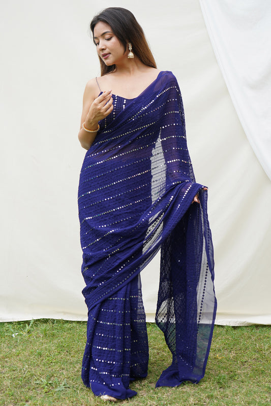 Royal Blue Georgette Saree With Georgette Blouse