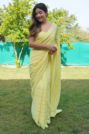 Yellow Georgette Saree With Blouse Piece