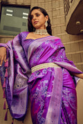 Purple Banarasi Satin Silk Saree With Blouse Piece