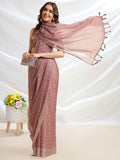 Brown Chiffon Ready To Wear Saree With Blouse Piece