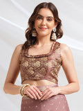 Brown Chiffon Ready To Wear Saree With Blouse Piece