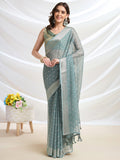 Sea Green Chiffon Ready To Wear Saree With Blouse Piece