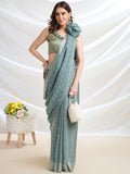 Sea Green Chiffon Ready To Wear Saree With Blouse Piece