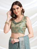 Sea Green Chiffon Ready To Wear Saree With Blouse Piece