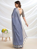 Grey Chiffon Ready To Wear Saree With Blouse Piece