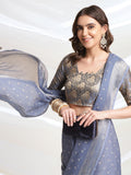 Grey Chiffon Ready To Wear Saree With Blouse Piece