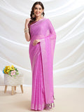 Pink Chiffon Ready To Wear Saree With Blouse Piece