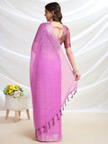 Pink Chiffon Ready To Wear Saree With Blouse Piece