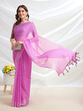 Pink Chiffon Ready To Wear Saree With Blouse Piece