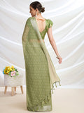 Olive Chiffon Ready To Wear Saree With Blouse Piece