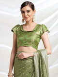 Olive Chiffon Ready To Wear Saree With Blouse Piece