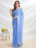 Blue Chiffon Ready To Wear Saree With Blouse Piece