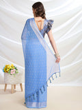 Blue Chiffon Ready To Wear Saree With Blouse Piece