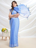 Blue Chiffon Ready To Wear Saree With Blouse Piece