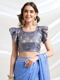 Blue Chiffon Ready To Wear Saree With Blouse Piece