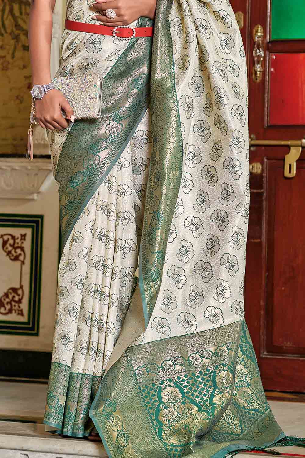 Pastel Green Saree With Zardozi Embroidery | Khushboo Baheti