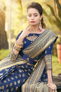 Navy Blue Banarasi Saree