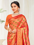 Orange Banarasi Silk Saree With Blouse Piece