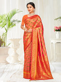 Orange Banarasi Silk Saree With Blouse Piece