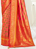 Orange Banarasi Silk Saree With Blouse Piece