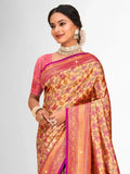 Pink Banarasi Silk Saree With Blouse Piece