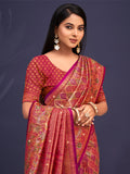 Wine Banarasi Silk Saree With Blouse Piece