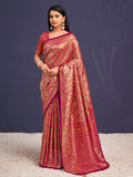 Wine Banarasi Silk Saree With Blouse Piece