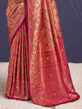 Wine Banarasi Silk Saree With Blouse Piece