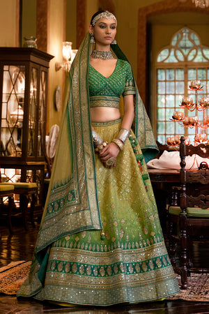 Ombre Green Silk Lehenga Choli