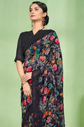 Jet Black Georgette Saree