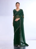 Bottle Green Georgette Saree With Blouse Piece