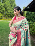 Sky Blue Paithani Silk Saree With Blouse Piece