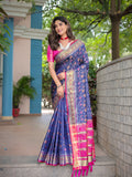 Navy Blue Patola Silk Zari Woven Traditional Saree with Blouse