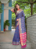 Navy Blue Patola Silk Zari Woven Traditional Saree with Blouse