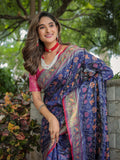 Navy Blue Patola Silk Zari Woven Traditional Saree with Blouse