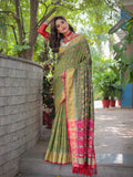 Olive Patola Silk Zari Woven Traditional Saree with Blouse