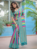 Turquoise Semi Kanjivaram Pattu Silk Zari Woven Traditional Saree with Blouse