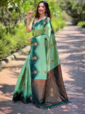 Sea Green Banarasi Silk Zari Woven Traditional Saree with Blouse