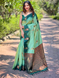 Sea Green Banarasi Silk Zari Woven Traditional Saree with Blouse