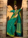 Green Banarasi Silk Saree With Blouse Piece