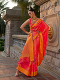 Orange Banarasi Silk Saree With Blouse Piece