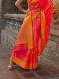 Orange Banarasi Silk Saree With Blouse Piece