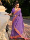 Lavender Banarasi Silk Saree With Blouse Piece