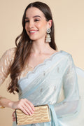 Blue Chiffon Silk Saree With blouse Piece