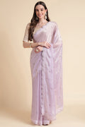 Purple Chiffon Silk Saree With Blouse Piece