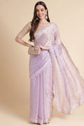 Purple Chiffon Silk Saree With Blouse Piece