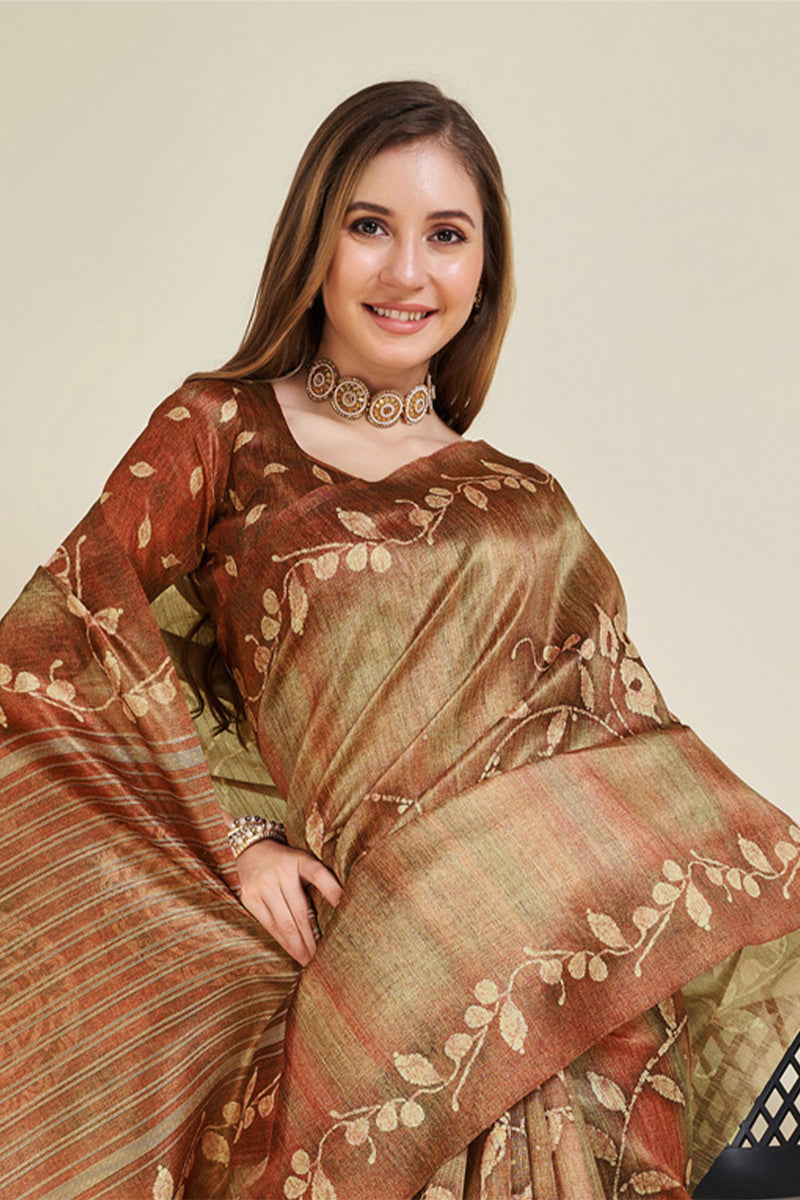 Buy Rust Brown Silk Saree With Blouse Piece online-Karagiri